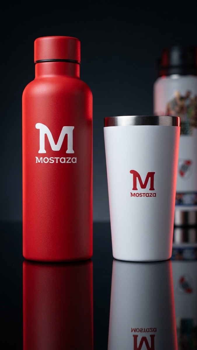 DTF UV sobre botella y vaso, logo integrado como impresion de fabrica - DOS20